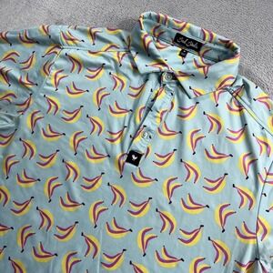 Bad Birdie Mens Banana Print Golf Polo Shirt Blue Pink Yellow Size M
